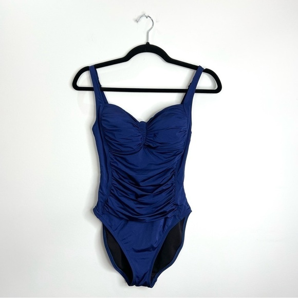 La Blanca blue ruched one piece swimsuit bathing suit 8 - Picture 3 of 11